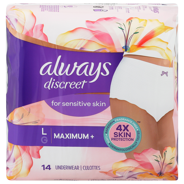 Save on Always Women's Discreet Incontinence Underwear Sensitive Skin