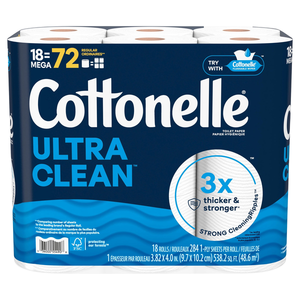 Cottonelle Ultra Clean Mega Roll 1-Ply Toilet Paper Unscented - 18 ct
