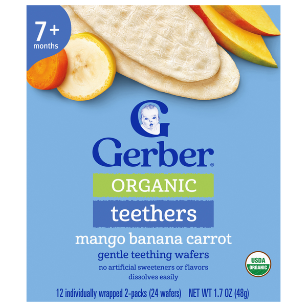 Gerber Organic Baby Mango Banana Carrot Teething Wafers - 12 ct
