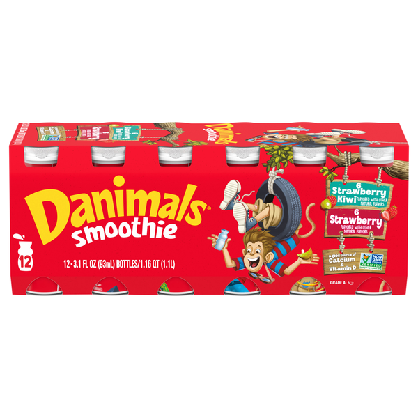 Danimals Smoothie Strawberry & Strawberry Kiwi Drink - 12 pk