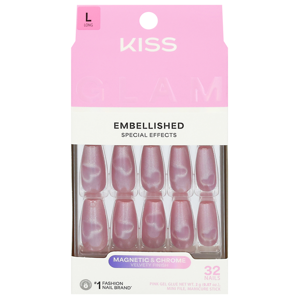 Kiss Glam Embellished Nails Long Length Pink Sugar