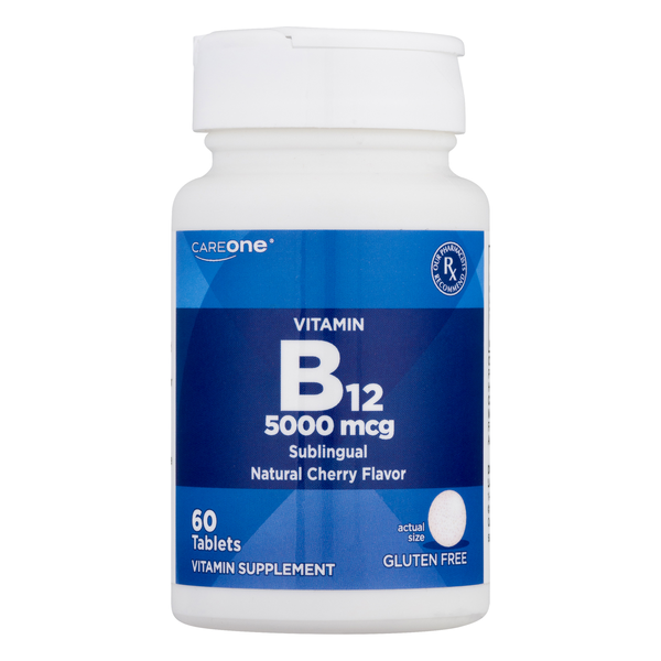 CareOne Cherry Flavor 5000mcg Vitamin B12 Sublingual Tablets