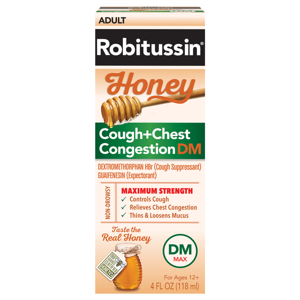 Robitussin Adult Cough + Chest Congestion DM Maximum Strength Honey Liquid