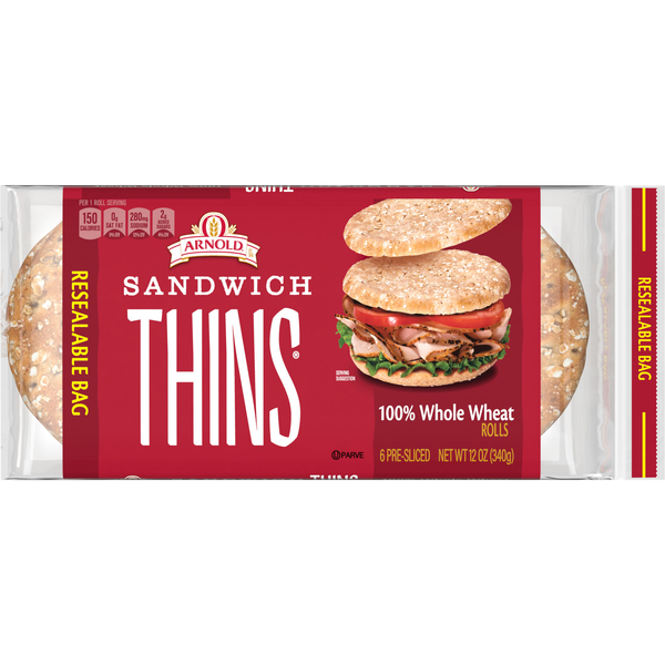 Arnold 100% Whole Wheat Sandwich Thins Pre-Sliced - 6 ct