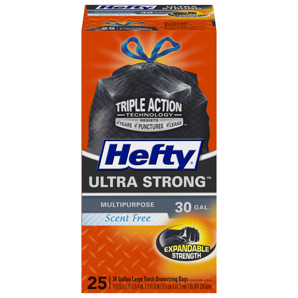 Hefty Ultra Strong Multipurpose Trash Bags Scent Free 30 Gallon