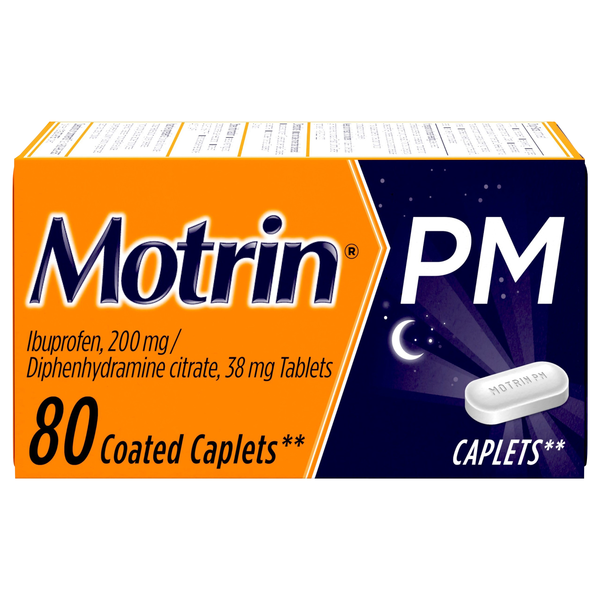 Motrin PM Pain Reliever & Nighttime Sleep Aid Ibuprofen 200 mg Caplets