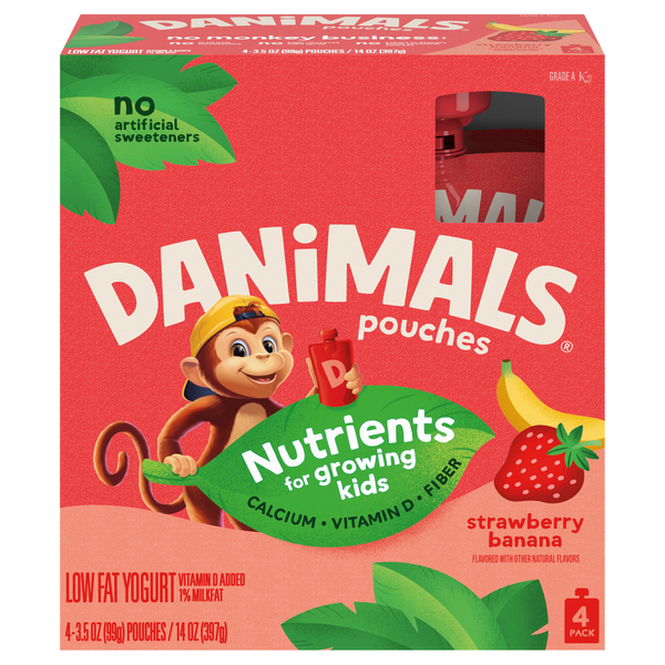 Danimals Low Fat Strawberry Banana Yogurt Pouches - 4 ct
