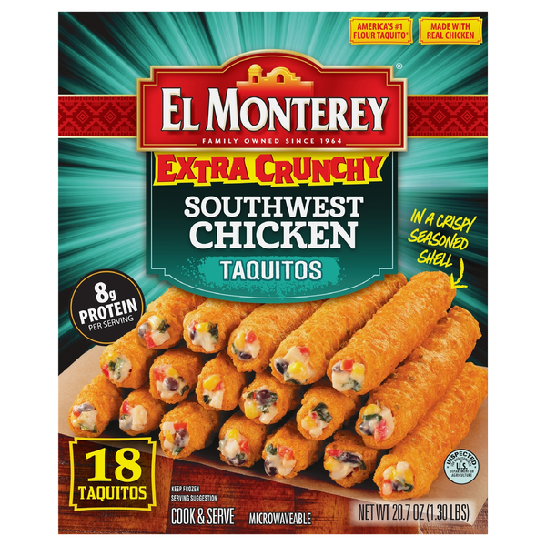 El Monterey Extra Crunchy Southwest Chicken Taquitos - 18 ct Frozen