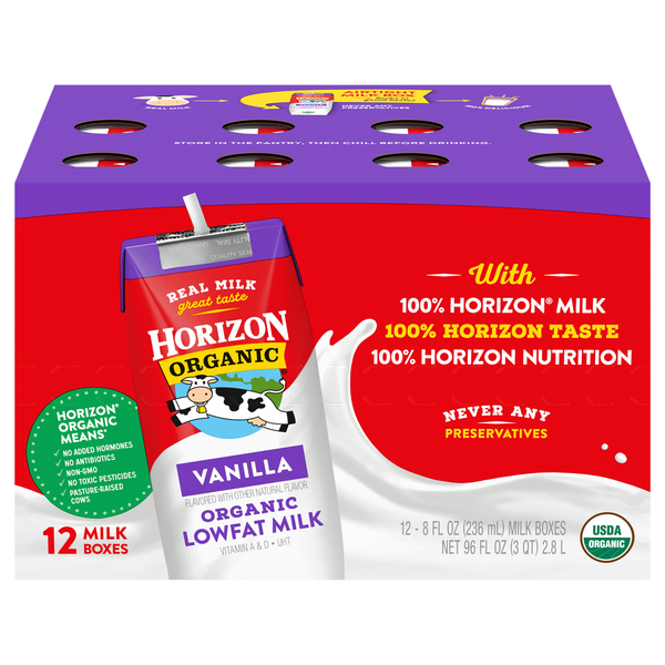 Horizon Organic Low Fat Vanilla Milk - 12 pk Shelf Stable
