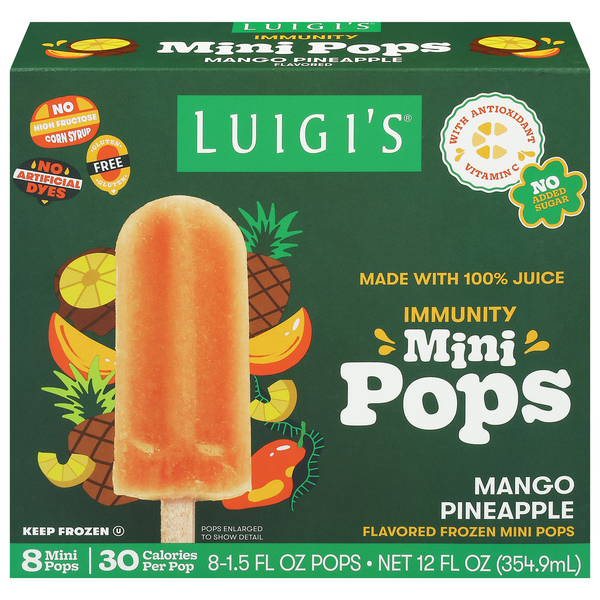 Luigi's Mango Pineapple Immunity Mini Pops - 8 ct Frozen