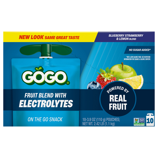 GoGo squeeZ Active Blueberry Strawberry & Lemon Fruit Pouches - 10 ct