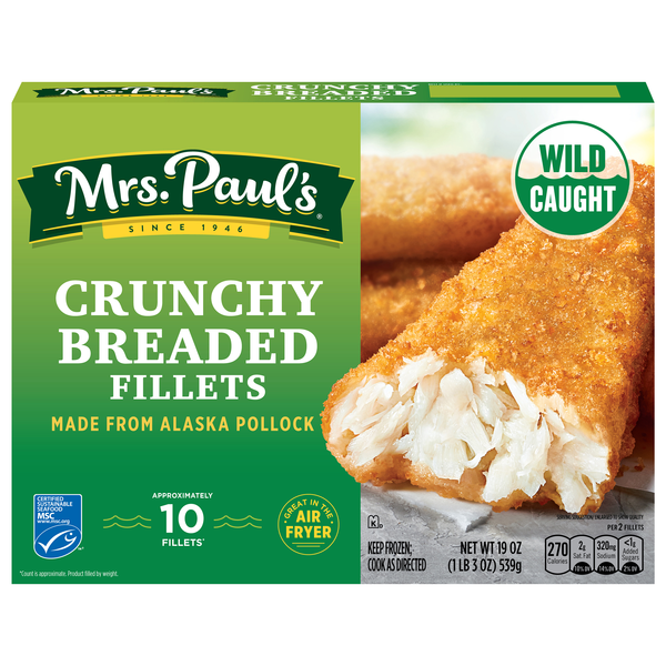 Mrs. Paul's Wild Caught Crunchy Breaded Fish Fillets - 10 ct Frozen