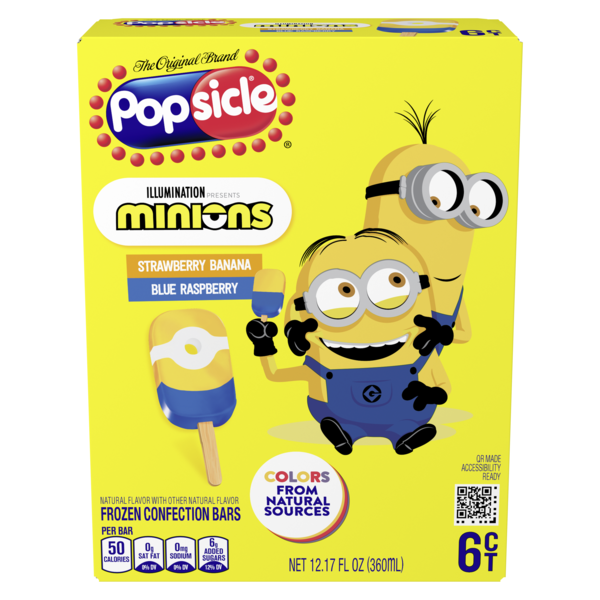 Popsicle Minions Strawberry Banana & Blue Raspberry Confection Bars - 6 ct