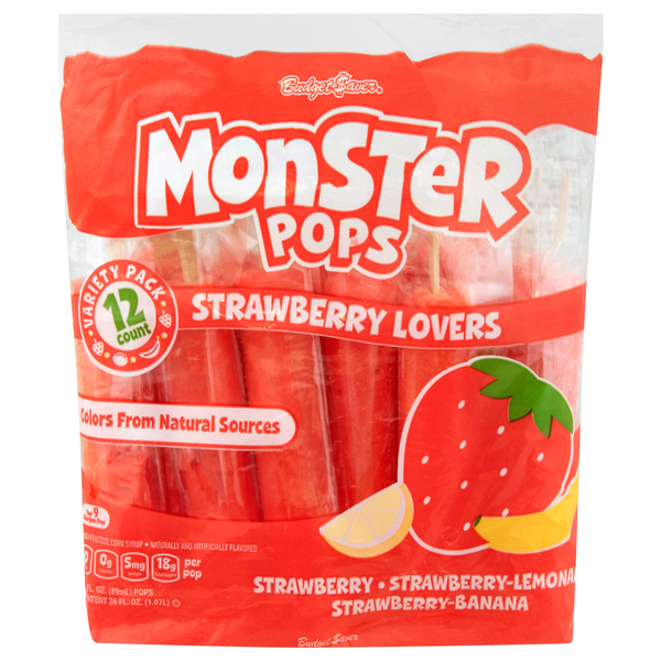 Budget Saver Monster Pops Strawberry Lovers Ice Pops Variety - 12 ct
