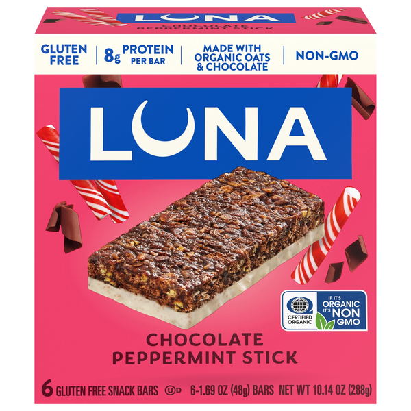 LUNA Organic Chocolate Peppermint Stick 8g Protein Nutrition Bar - 6 ct