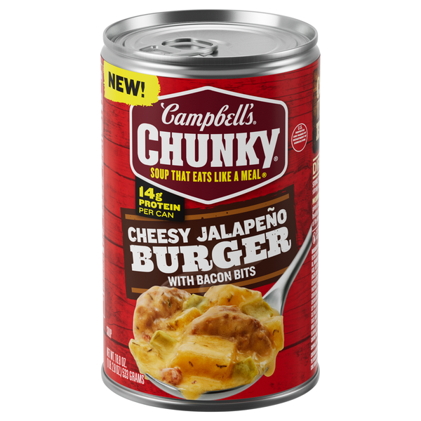 Campbell's Chunky Cheesy Jalapeno Burger Soup with Bacon Bits