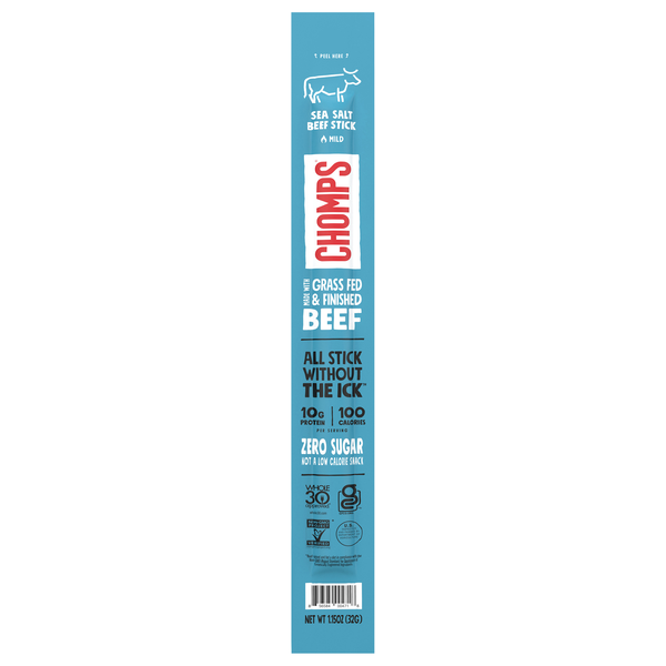 Chomps Zero Sugar Mild Sea Salt 9g Protein Grass-Fed Beef Stick