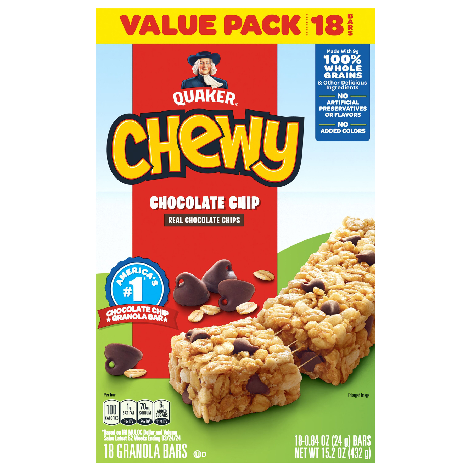 Quaker Quaker Chewy Chocolate Chip Granola Bar Value Pack - 18 ct