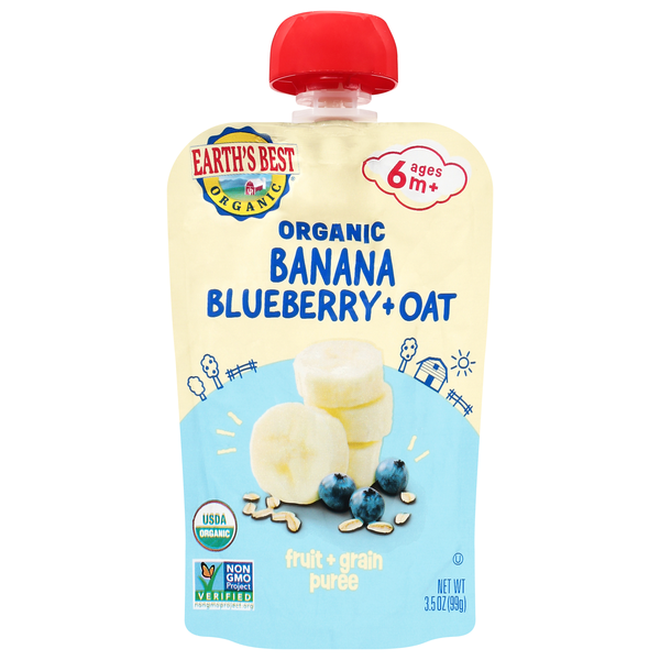 Earth's Best Organic 2 Baby Food Banana Blueberry & Oat Breakfast Puree