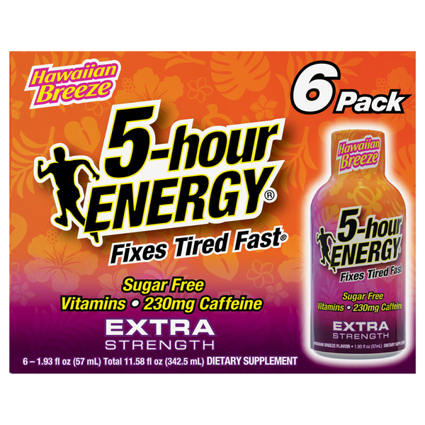 5-Hour Extra Strength Sugar Free Hawaiian Breeze Energy Shot - 6 pk