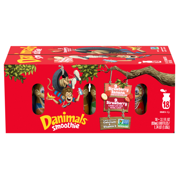 Danimals Smoothie Strawberry & Strawberry-Banana Drink - 18 pk