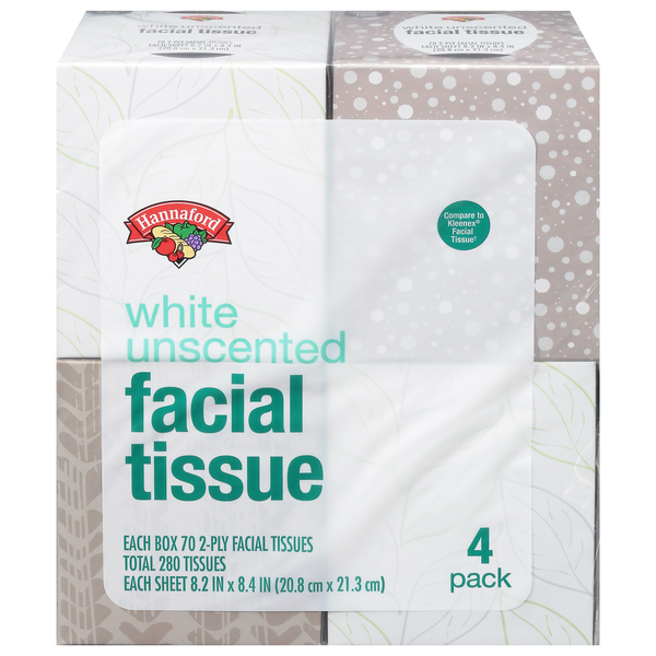 Hannaford White Unscented 2-Ply Facial Tissue - 70 ea pkg - 4 ct