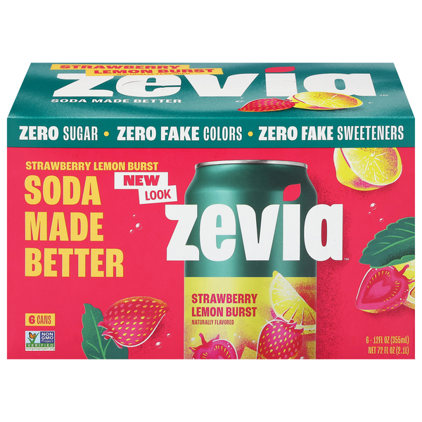 Zevia Zero Sugar Strawberry Lemon Burst Soda - 6 pk