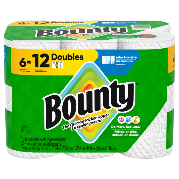 Bounty Select-A-Size 2-Ply Double Roll Paper Towels Unscented - 6 ct