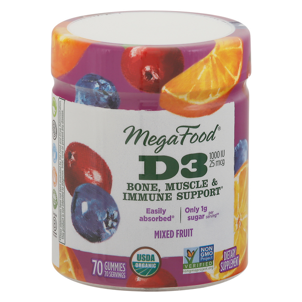 Save on MegaFood D3 Vitamins 25 mcg Mixed Fruit Organic Gummies Order Online Delivery Stop & Shop