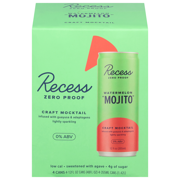 Recess Zero Proof Watermelon Mojito Craft Mocktail - 4 pk