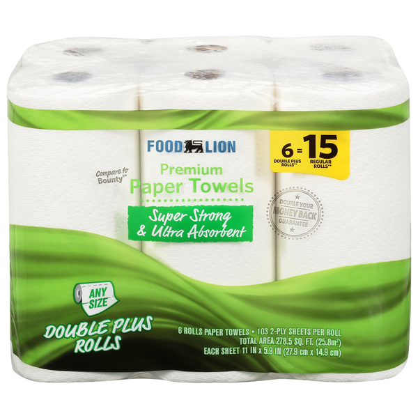 Food Lion 2-Ply White Premium Double Plus Rolls Paper Towels - 6 ct