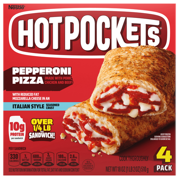 HOT POCKETS Italian Style Pepperoni Pizza Sandwiches - 4 ct Frozen