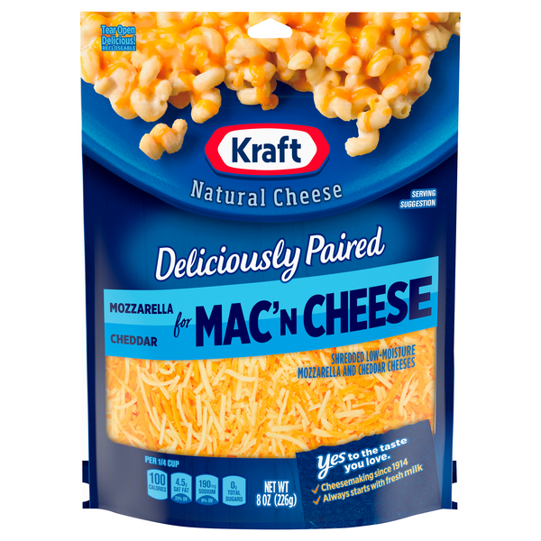Save on Kraft Deliciously Paired Paired Mozzarella & Cheddar for Mac 'N