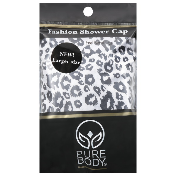 Pure Body Fashion Shower Cap Black & White Leopard Print