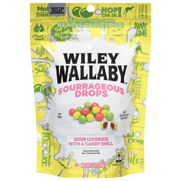 Wiley Wallaby Sourrageous Drops Sour Licorice with Candy Shell