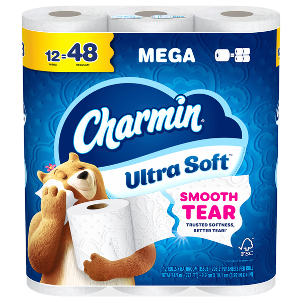 Charmin Ultra Soft Mega Roll 2-Ply Toilet Paper Unscented - 12 ct