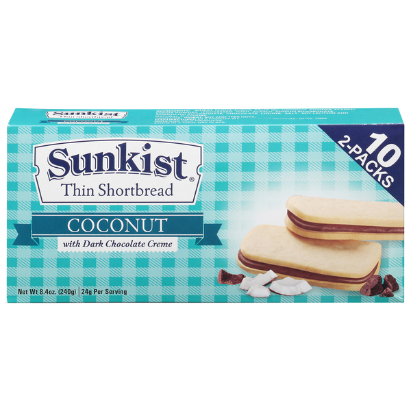Sunkist Coconut Dark Chocolate Creme Thin Shortbread Cookies - 10 ct