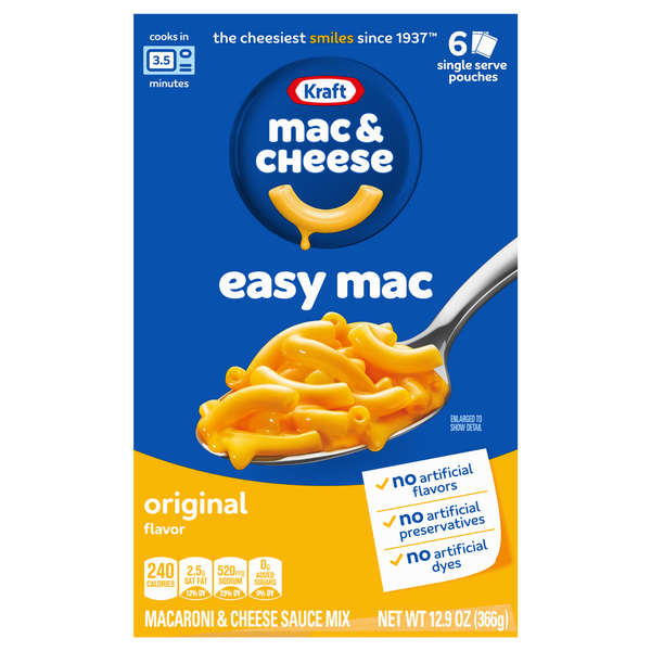 Kraft Original Easy Mac & Cheese Dinner Microwavable - 6 ct