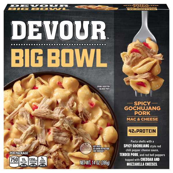 DEVOUR Big Bowl Spicy Gochujang Pork Mac & Cheese Frozen Meal