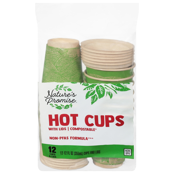 Nature's Promise Compostable Paper Hot Cups with Lids 12 oz