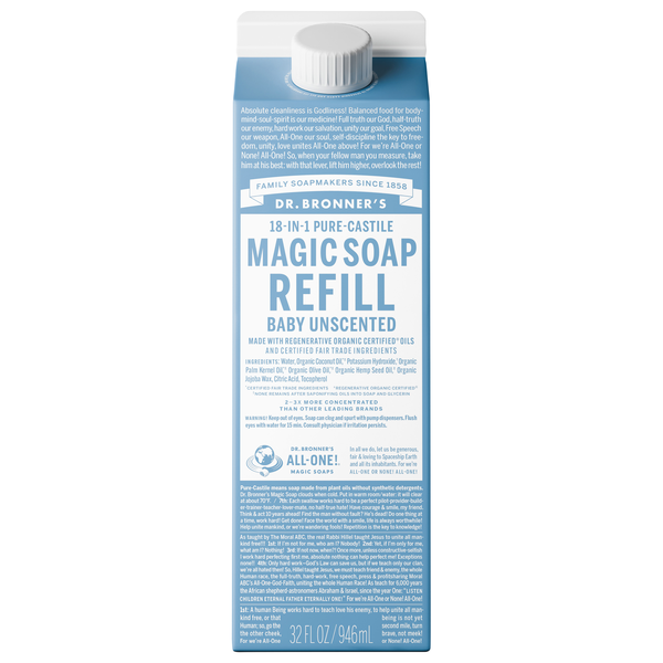 Dr. Bronner's Organic 18-in-1 Baby Unscented Pure-Castile Hemp Soap Refill