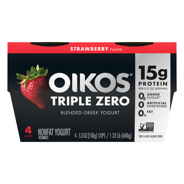 Save on Oikos Triple Zero Blended Greek Yogurt Strawberry Non Fat 4