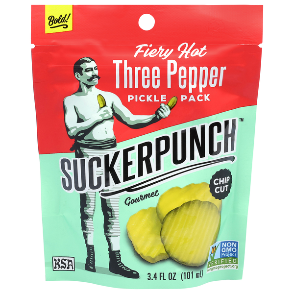SuckerPunch Gourmet Fiery Hot Three Pepper Pickle Chips Snack Pack