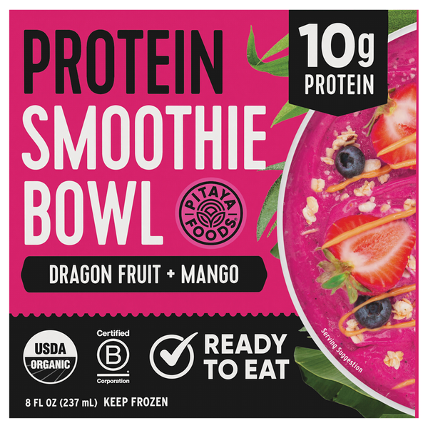Pitaya Foods Organic Dragon Fruit Mango Protein Smoothie Bowl Frozen