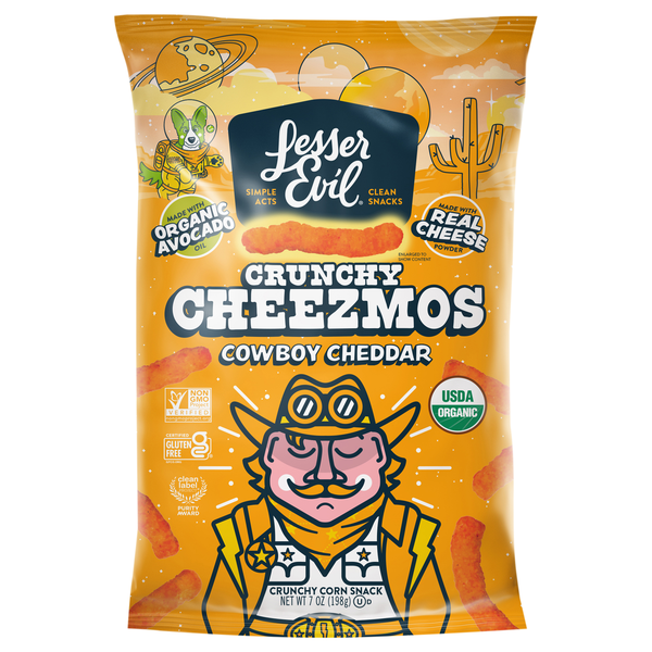 LesserEvil Organic Crunchy Cheezmos Cowboy Cheddar Corn Snacks