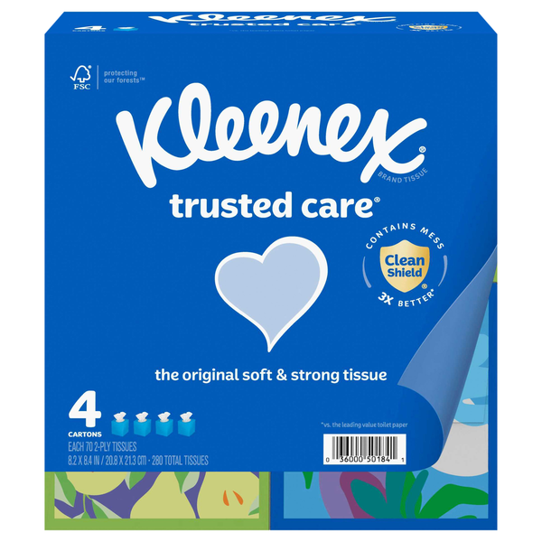 Kleenex Trusted Care 2-Ply Facial Tissue Cube Box 70 ct ea - 4 pk