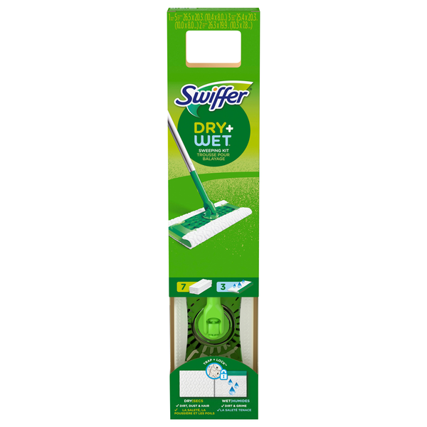 Swiffer Sweeper Dry + Wet Kit (1 Sweeper 7 Dry Cloths 3 Wet Cloths)
