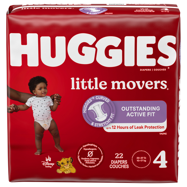 Huggies Little Movers Size 4 Baby Diapers 22-37 Ib