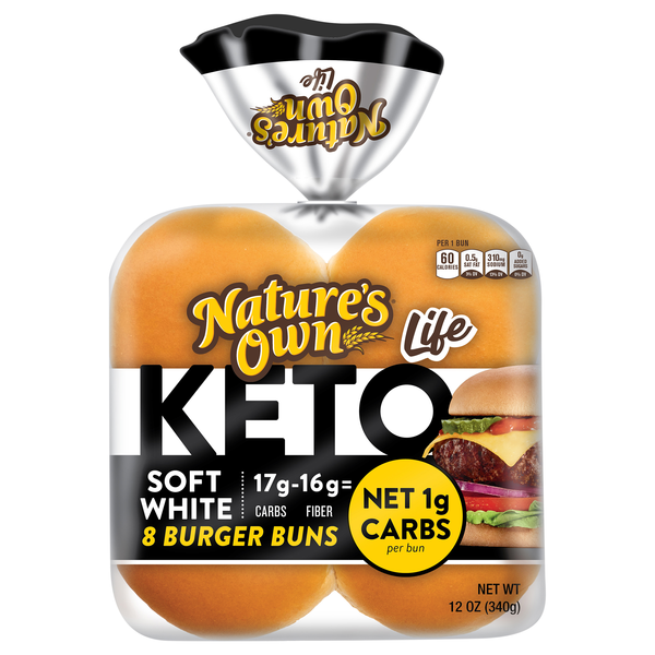 Nature's Own Life Keto 60 Calories Soft White Hamburger Buns - 8 ct