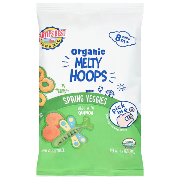 Earth's Best Organic Melty Hoops Spring Veggies Puffed Corn Snack Age 8m+